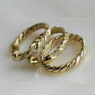 Комплект ювелирных украшений из жёлтого золота - Эксклюзивные кольцо и серьги с бриллиантами на заказ (Вес: 12 гр.)