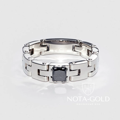 Платиновое кольцо из браслетных звеньев с чёрным бриллиантом (Вес 12,3 гр.)