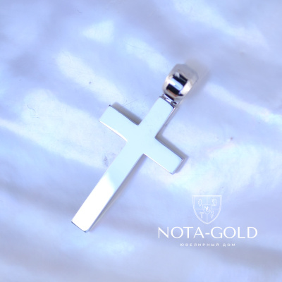 Именной крест из белого золота с гравировкой "Спаси и сохрани" без распятия (Вес: 9 гр.)