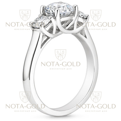 Помолвочное кольцо с тремя крупными бриллиантами 1,14 карат (Вес: 6 гр.)