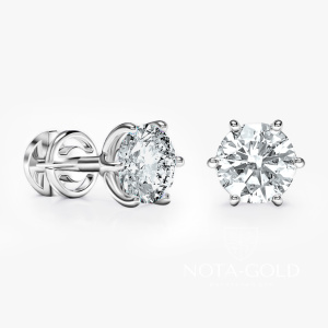 Женские серьги пусеты гвоздики с искусствеными бриллиантами 0,65ct 5,7мм на шести крапанах (Вес 1,5 гр.)