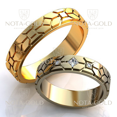 Обручальные кольца с орнаментом и бриллиантами на заказ i936 (Вес пары: 9 гр.)