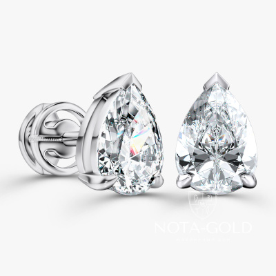 Серьги пусеты из белого золота с лабораторными бриллиантами Капля Росы (Вес 1,4 гр.)