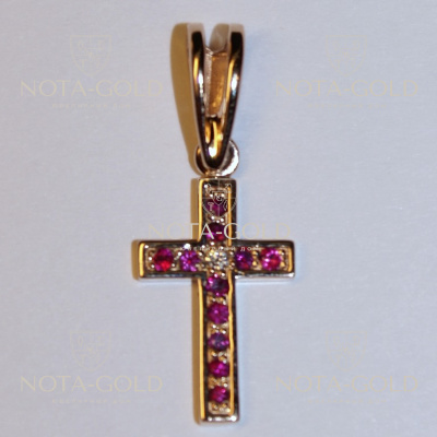 Крест из золота с рубинам на заказ (Вес: 4,5 гр.)
