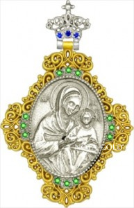 Иконка образок Иверской Божьей Матери из золота с изумрудами и топазами на заказ (Вес 7,98 гр.)