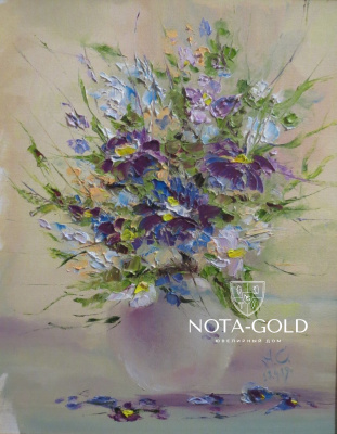 Картина маслом на холсте - Полевые цветы в вазе 40x50 см