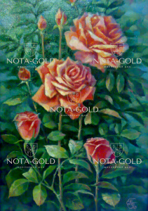 Картина натюрморт маслом на холсте - цветы розы букет 50x30 см