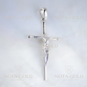 Золотой нательный крест на заказ из белого золота с распятием (Вес 3 гр.)