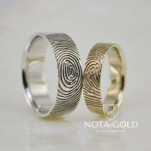 Обручальные кольца из белого золота с отпечатками пальцев i1938 (Вес пары: 12 гр.)