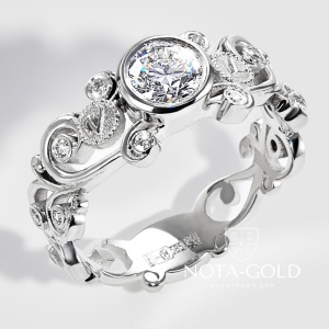 Ажурное женское кольцо с искусственными бриллиантами и инициалами (Вес 4,5 гр.)