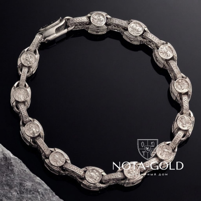 Мужской православный браслет из платины с ликами святых (Вес 96 гр.)