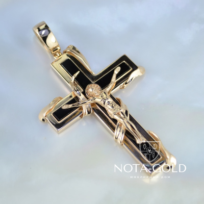 Эксклюзивный мужской золотой крест с чёрным ониксом (Вес 21 гр.)