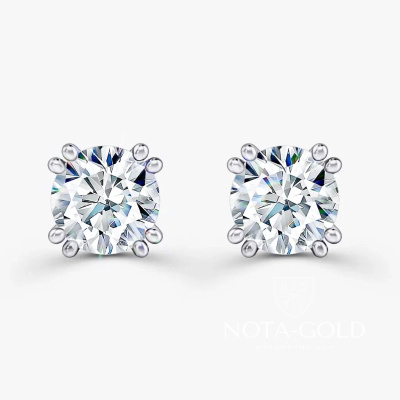 Серьги пусеты из белого золота с бриллиантами на восьми крапанах (Вес 1,2 гр.)