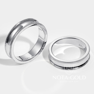 Обручальные кольца вогнутого сечения из белого золота с узором (Вес пары 12 гр.)
