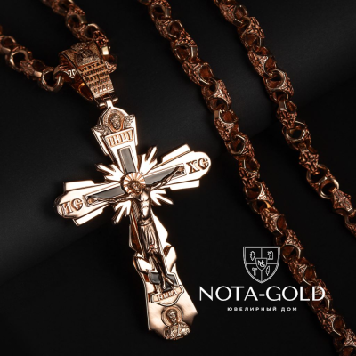 Нательный православный крест из серебра с позолотой и эмалью (Вес 21 гр.)