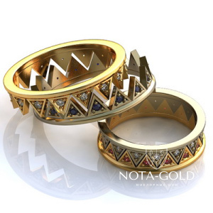 Обручальные кольца в виде короны подвижные на заказ (Вес пары: 14 гр.)