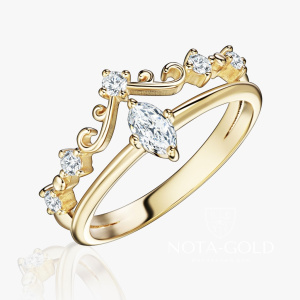 Женское двойное кольцо из желтого золота  с лабораторными бриллиантами (Вес 2,4 гр.)