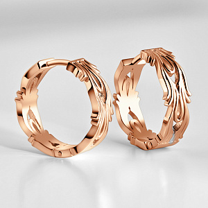 Серьги кольца из красного золота с резным узором (Вес 6,8 гр.)