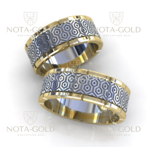 Обручальные парные кольца Оригами из белого и жёлтого золота (Вес пары 16,8 гр.)
