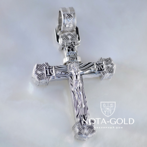 Нательный православный мужской крестик с узором из серебра (Вес: 22 гр.)