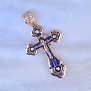 Крест из красного золота с эмалью, бриллиантами и Ангелом Хранителем на ушке (Вес: 9 гр.)