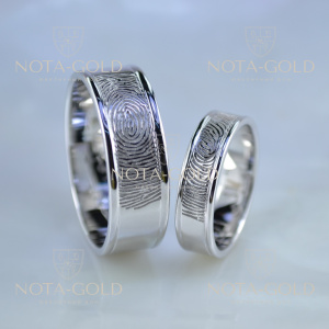 Свадебные кольца с отпечатками пальцев и гравировкой из белого золота (Вес пары: 12 гр.)