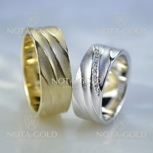 Символичное обручальное кольцо в виде песочных барханов с бриллиантами (Вес пары: 17,5 гр.)