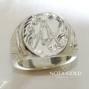 Мужское кольцо перстень с тайными масонскими символами (Вес: 20 гр.)