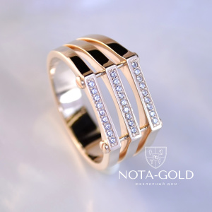 Золотое кольцо из красного золота с дорожками из бриллиантов (Вес: 12 гр.)