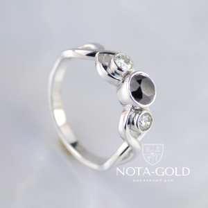 Женское золотое кольцо на заказ из белого золота с бриллиантами (Вес: 3,5 гр.)