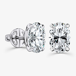 Серьги пусеты из белого золота с лабораторными бриллиантами формы Овал (Вес 1,5 гр.)