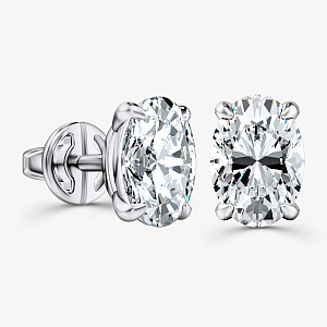 Серьги пусеты из белого золота с лабораторными бриллиантами формы Овал (Вес 1,5 гр.)