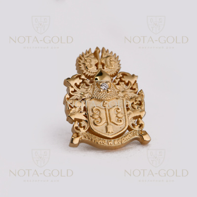 Золотые значки с личным гербом и бриллиантами (Вес: 1,9 гр.)