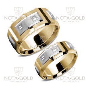 Обручальные кольца широкие из желто-белого золота в виде звеньев браслета (Вес пары: 19 гр.)