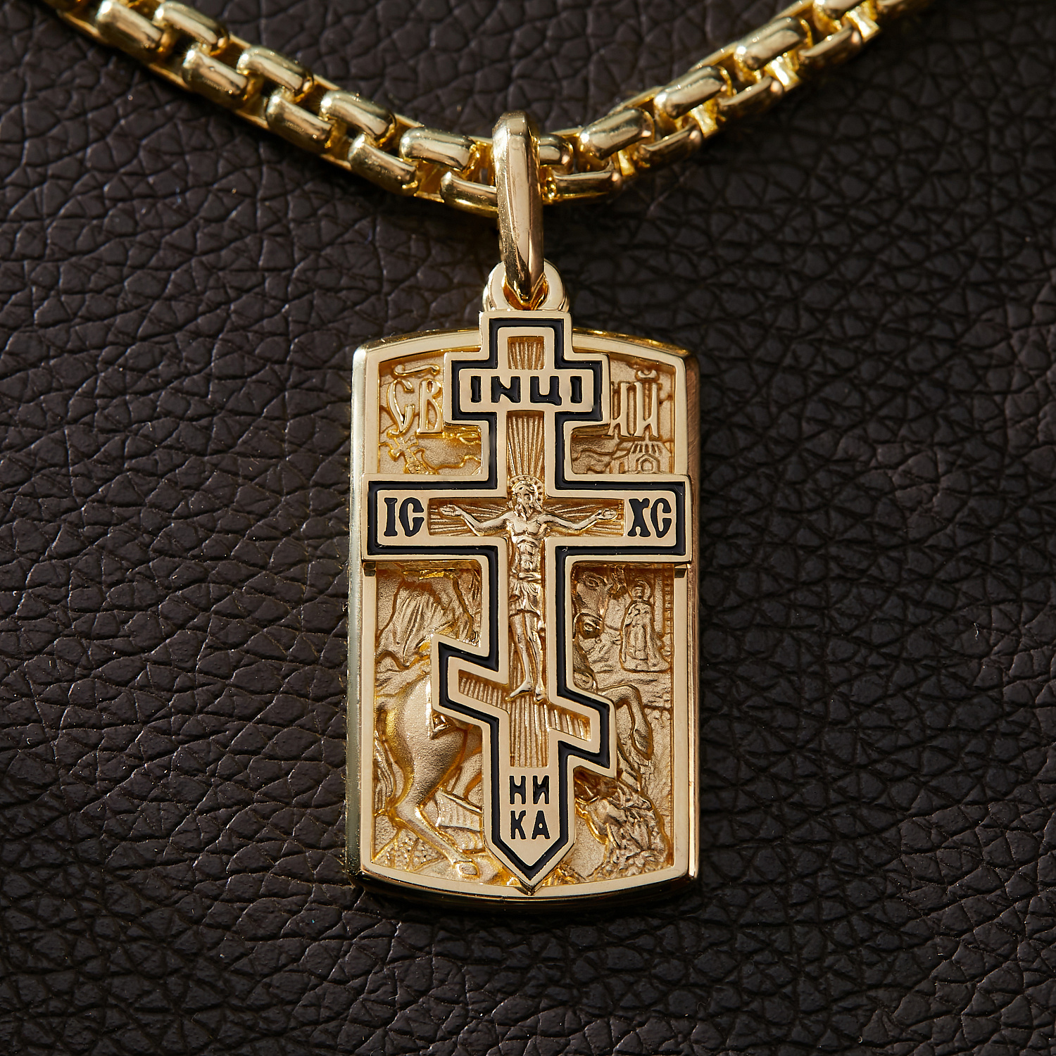 Золотой жетон св Георгий с крестиком на цепочке