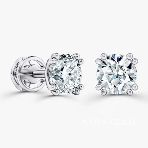 Серьги пусеты из белого золота с искусственными бриллиантами на восьми крапанах (Вес 1,2 гр.)