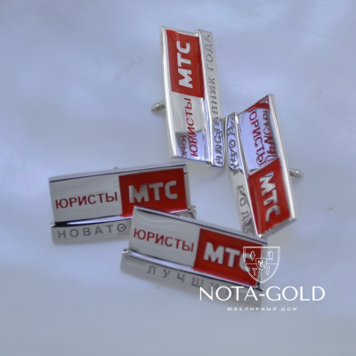 Корпоративные значки мтс из золота с гравировкой и эмалью (Вес: 3 гр.)