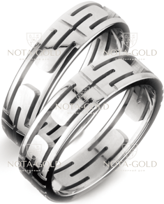 Обручальные кольца из белого золота на заказ фактурные на просвет i660 (Вес пары: 9 гр.)