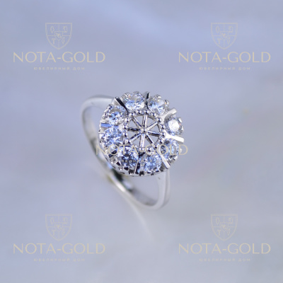 Оригинальное женское кольцо из белого золота с бриллиантами (Вес: 3 гр.)