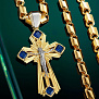 Нательный православный крест из желтого и белого золота с сапфирами (Вес 18 гр.)