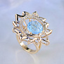 Крупное женское кольцо солнце из золота с топазом и бриллиантами (Вес: 14,5 гр.)