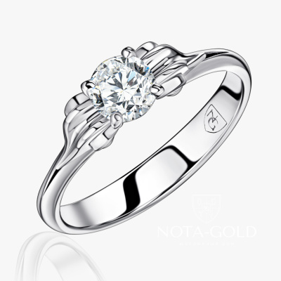 Помолвочное кольцо с бриллиантом из белого золота (Вес: 2,56 гр)