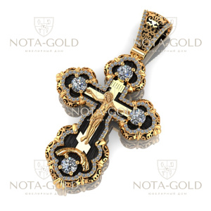Нательный православный крестик для мужчины из золота с бриллиантами эксклюзивного дизайна (Вес: 25 гр.)