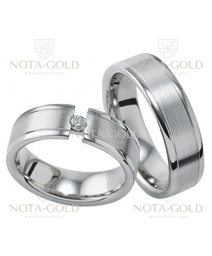 Широкие матовые обручальные кольца из белого золота на заказ (Вес пары: 14 гр.)