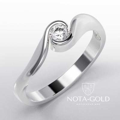 Помолвочное кольцо Волны с бриллиантом из белого золота (Вес 2,6 гр.)