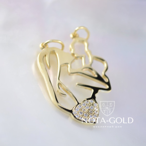 Кулон-подвеска Мать и дитя из жёлтого золота с бриллиантами (Вес: 3 гр.)