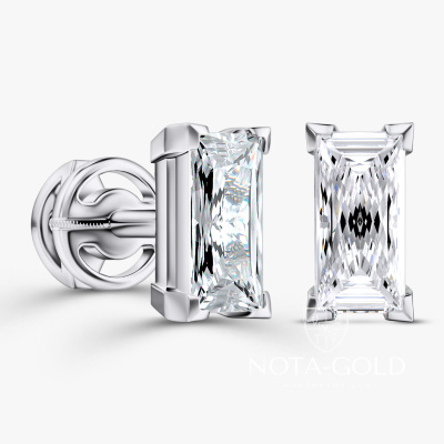 Серьги пусеты из белого золота с искусственными бриллиантами формы Багет (Вес 1,3 гр.)