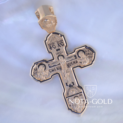 Большой православный крест из красного золота с Распятием и ликами Святых (Вес: 36 гр.)