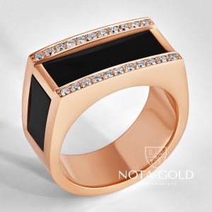 Мужская печатка из красного золота с агатами и бриллиантами (Вес 18 гр.)