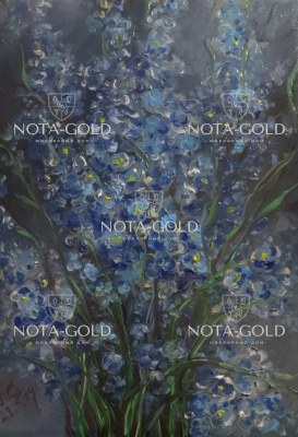 Картина маслом на холсте - Синие цветы, букет 34x49 см